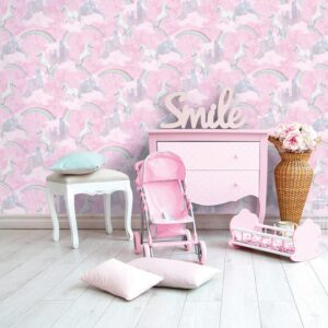 Papel de Pared Make Believe - I Believe in Unicorns Pink 12480