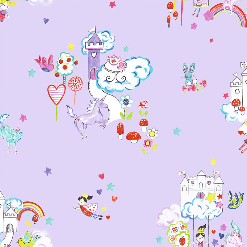 Papel de Pared Make Believe - Unicorns and Castles Lilac 12219