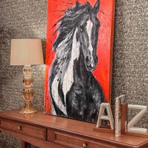 cuadro caballo negro rojo