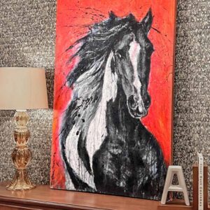 cuadro caballo negro rojo